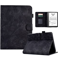 For Amazon Kindle 11th (2024) / 6'' (2022) Leather E-Reader Case Imprinted Tree Stand Card Holder Cover - Black