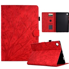 For Lenovo Tab M10 (Gen 3) Imprinted Tree Tablet Case PU Leather Card Holder Stand Cover - Red