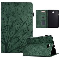 For Samsung Galaxy Tab A 10.1 (2016) T580 T585 PU Leather Tablet Stand Case Imprinted Tree Card Holder Cover - Green