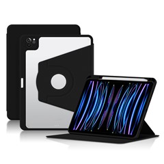 For iPad Air (2020) / (2022) / iPad Pro 11 inch (2020) / (2021) / (2022) PU Leather Cover Rotary Stand Tablet Case with Pen Slot - Black