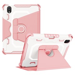 For iPad mini (2024) / mini (2021) Tablet Case 360-Degree Rotation Armor Leather Stand Tablet Cover with Auto Wake / Sleep - Pink