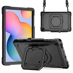 For Samsung Galaxy Tab S6 Lite (2024) / S6 Lite (2022) / S6 Lite (2020) SM-P610 P615 P613 P617 P619 Silicone+PC Kickstand Cover - Black+Black