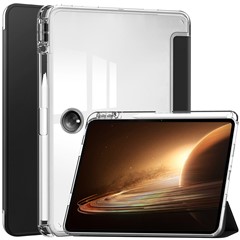 For Oppo Pad 2 Clear Tablet Case PU Leather + TPU + Acrylic Stand Smart Cover with Pen Slot - Black
