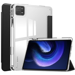 For Xiaomi Pad 6 / Pad 6 Pro Stand Tablet Case PU Leather + TPU + Acrylic Clear Smart Cover with Pen Slot - Black