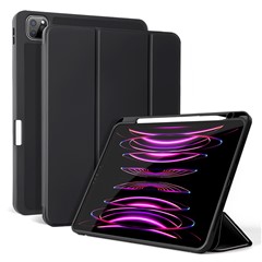 For iPad Pro 11 (2020) / (2021) / (2022) Shockproof Case PU Leather + TPU Tablet Case Tri-fold Stand Cover with Pen Slot - Black