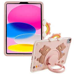 For iPad Air 11 (2026) / (2025) / (2024) / Air (2020) / (2022) / Pro 11 (2024) / (2020) / (2021) / (2022) PC+Silicone Case Rotary Kickstand Bear Tablet Cover