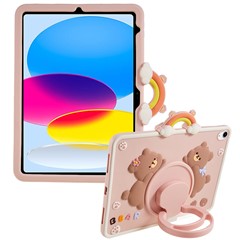 360-Degree Rotation Kickstand Case for iPad (2025) / 10.9 (2022) PC+Silicone Cartoon Bear Tablet Cover