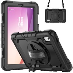 Kickstand Tablet Case for Lenovo Tab M9 TB-310FU / K9 9" TB310 2023 Hand Strap Silicone+PC Tablet Cover with Shoulder Strap PET Screen Film - Black