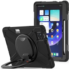 For Xiaomi Pad 6 PC+ Silicone Tablet Case Rotating Kickstand Cover - Black+Black