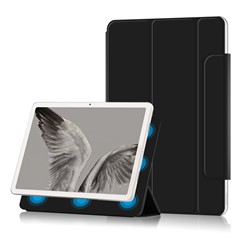 For Google Pixel Tablet Tri-fold Stand Cover PU Leather Magnetic Attachment Tablet Case - Black