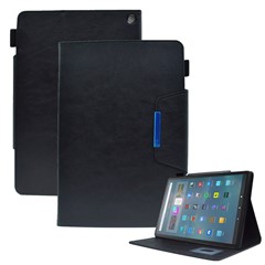 Tablet Case for Amazon Fire Max 11 , Card Holder Cowhide Texture PU Leather Stand Cover - Black