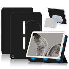 For Google Pixel Tablet Trifold Stand Magnetic Leather Tablet Cover Pen Holder Case with Hole for Charger Speaker Dock - Black