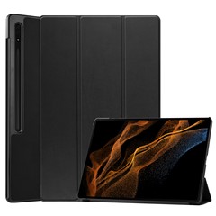 For Samsung Galaxy Tab S9 Ultra Tablet Case PU Leather Tri-fold Stand Smart Cover - Black