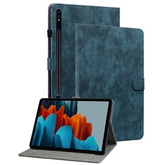 For Samsung Galaxy Tab S10+ / S9+ Imprinted Cute Tiger Pattern Tablet Case PU Leather Card Holder Stand Cover - Dark Blue