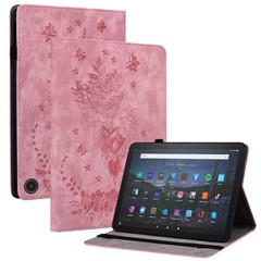 PU Leather Folio Stand Cover for Amazon Fire Max 11 , Imprinted Card Slots Shockproof Tablet Case - Pink