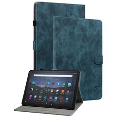For Amazon Fire Max 11 Anti-Slip Stand Cover PU Leather Cute Tiger Pattern Card Slots Tablet Case - Dark Blue