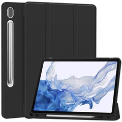 Tri-fold Stand Case for Samsung Galaxy Tab S9 , PU Leather Auto Wake / Sleep Tablet Cover with Pen Slot - Black