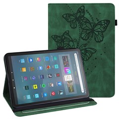 For Amazon Fire Max 11 PU Leather Wallet Tablet Case Imprinted Butterfly Stand Tablet Cover - Green