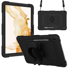 Drop-proof Tablet Case for Samsung Galaxy Tab S9+ Silicone + PC Butterfly Shape Kickstand Cover with Shoulder Strap - Black