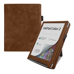 E-Book Magnetic Protective Cover for Pocketbook InkPad Color 2 PB743 , PU Leather Hand Strap Kickstand Case - Coffee