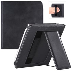 E-Reader Cover for PocketBook Era (2022) PB700 , PU Leather Kickstand Case with Hand Strap / Auto Sleep Wake - Black