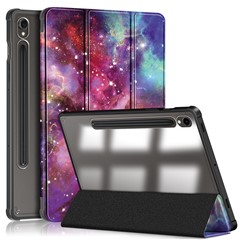 For Samsung Galaxy Tab S9 (SM-X710 / SM-X716B / SM-X718U) Tri-fold Stand Tablet Case Pattern Printing PU+TPU+Acrylic Protective Cover with Pen Slot - Galaxy