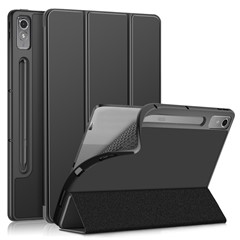 For Lenovo Tab P12 / P12 Pro Gen 2 TB371FC Trifold Stand Solid Color Smart Case PU Leather+TPU Tablet Cover - Black