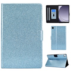 For Samsung Galaxy Tab A9+ Glitter PU Leather Case Card Slots Stand Protective Cover - Blue