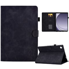 For Samsung Galaxy Tab A11 / A9 Smile Imprinted Case Microfiber Leather Card Holder Smart Tablet Cover - Black
