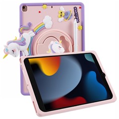 For iPad 10.2 (2021) / (2020) / (2019) / Air 10.5 inch (2019) / Pro 10.5-inch (2017) Case Cartoon Horse Rotary Kickstand Cover