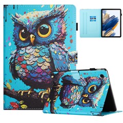 For Samsung Galaxy Tab A11 / A9 Case Pattern Printing Card Holder PU Leather Cover - Owl