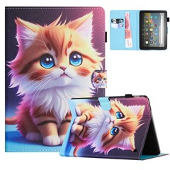 For Amazon Fire 7 (2022) Case Pattern Printing Leather Wallet Tablet Anti-drop Cover - Yellow Cat