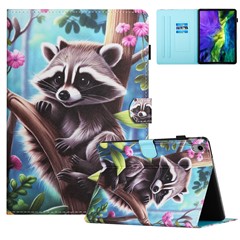 For iPad (2025) / 10.9 (2022) Case PU Leather Card Holder Pattern Printed Tablet Cover - Raccoon