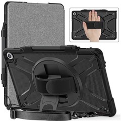 For Amazon Fire Max 11 Case Rugged Kickstand Hand Strap Tablet Cover with Shoulder Strap - Black