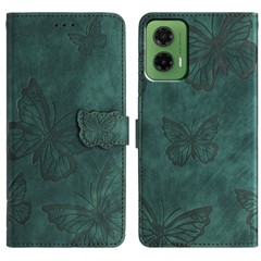 For Motorola Moto G35 5G Case Butterfly Design Flip Wallet Leather Phone Cover Skin-Touch - Green