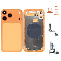For iPhone 11 Back Cover Transform to 17 Pro Battery Housing Cover with Side Keys + Card Tray + Power + Volume Flex Cable - Orange