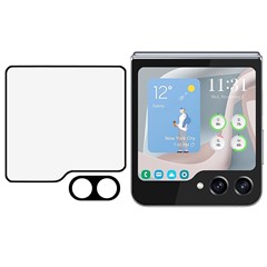 For Samsung Galaxy Z Flip5 5G 1 Set 3D Camera Lens Protector + Rear Small Screen Film Tempered Glass Silk Printing Film