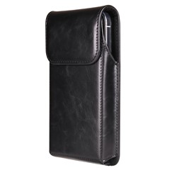 Universal Wasit Phone Bag with Back Clip for 7.2" Cell Phone Crazy Horse Texture PU Leather Belt Pouch - Black