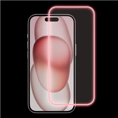 For iPhone 15 Plus Luminous Medium Alumina Glass Film Ultra Clear Full Glue Screen Protector - Rose Pink