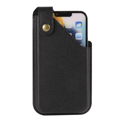6.1-inch Universal Waist Phone Case Litchi Texture PU Leather Vertical Belt Holster Phone Pouch - Black