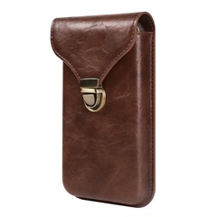 6.7-inch Universal Phone Case Card Holder PU Leather Waist Belt Holster Vertical Phone Pouch - Brown