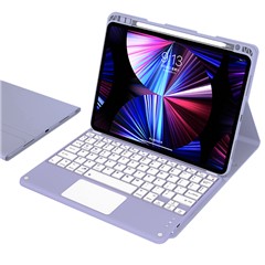 Leather Tablet Case for iPad Pro 11 (2022) / (2021) / (2020) / (2018) Detachable Touchpad Bluetooth-Compatible Keyboard Protective Cover - Purple