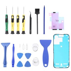 JF-8182 For iPhone 15 Pro 21 in 1 Precision Screwdriver Set Replacement Parts Battery Adhesive Tape Sticker + Middle Plate Frame Repair Tool Kit