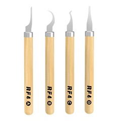 RF4 KH15 4Pcs Precision Spudger Set Pry Tools Steel Blades Wooden Handle Phone Repair Tool Kit