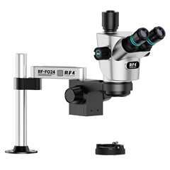 RF4 RF-CX71P-FO24 6.5X-65X Zoom Premium Trinocular Stereo Microscope with FO24 Stand - Silver Black