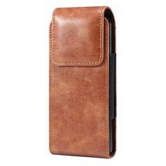 Belt Loop Pouch for Folding Phones Vertical Flip PU Leather Cell Phone Waist Bag, Size S: 165*70*25mm - Brown