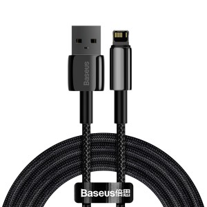 BASEUS Tungsten Gold Series 2M 2.4A USB to iP Cable Charging Data Transfer Cable - Black