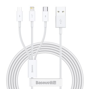 BASEUS Superior Series 3-in-1 1.5m 3.5A Fast Charging Data Cable Cord [Micro USB+Type-C+iP] - White