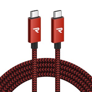 RAMPOW RAD05 100W USB3.2 Gen2x2 USB-C to USB-C Charging Data Cable Nylon Braided Cord 2m - Red/Black