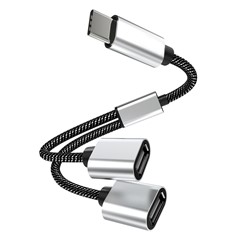 Type-C Male to Dual USB 2.0 Female Adapter USB-C OTG Splitter Y Cable Converter Support Charging and Data Transfer Sync